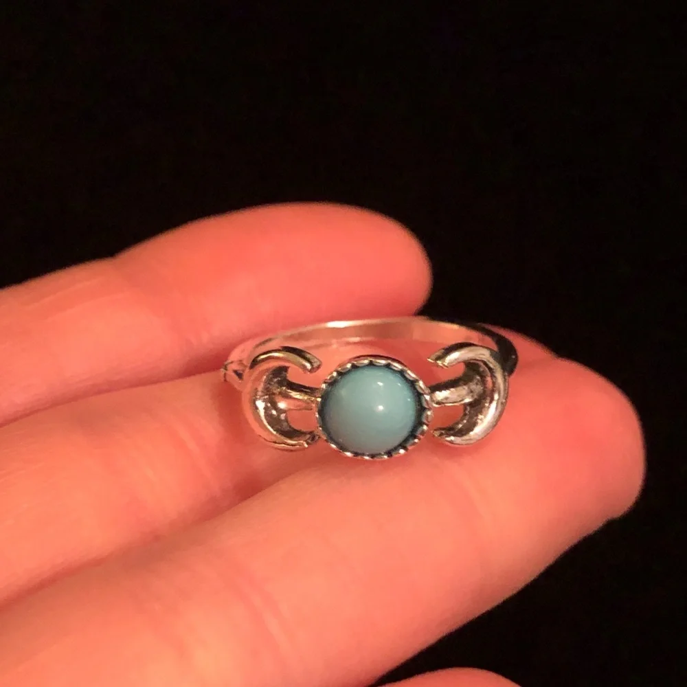 Silver Tone and Blue Faux Stone Ring